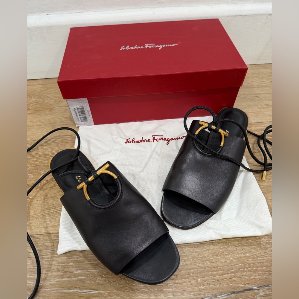 Salvatore Ferragamo Black and Gold Women's Sandals